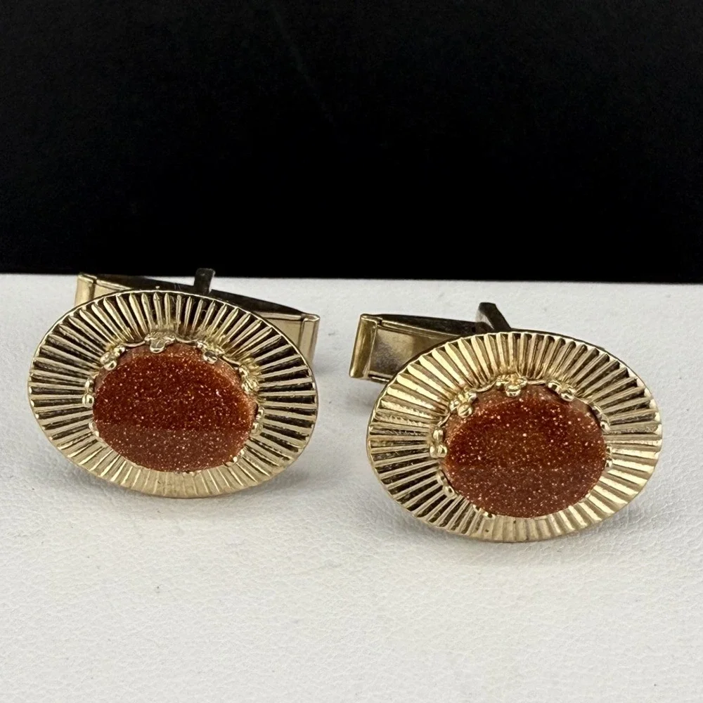 Vintage‎ Goldstone Cufflinks Gold Tone